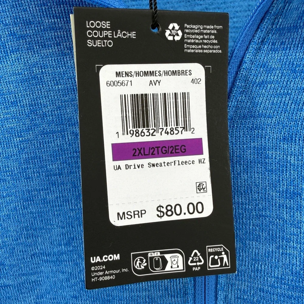 NEW Under Armour UA Drive SweaterFleece Mens 2XL Pullover Blue Heathered 1/4 Zip
